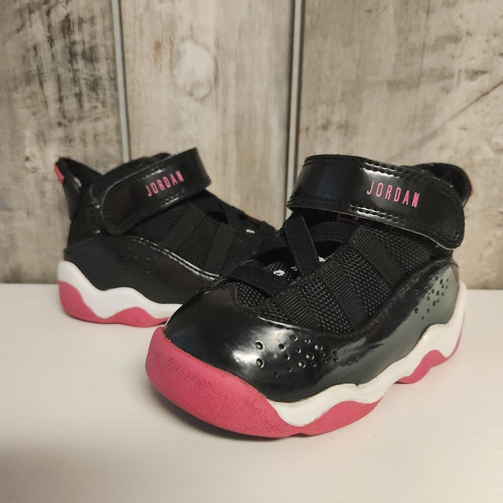 Air Jordan 6 Rings TD Black‎ Pink High Top Sneakers Hook & Loop Toddler Girls 5C